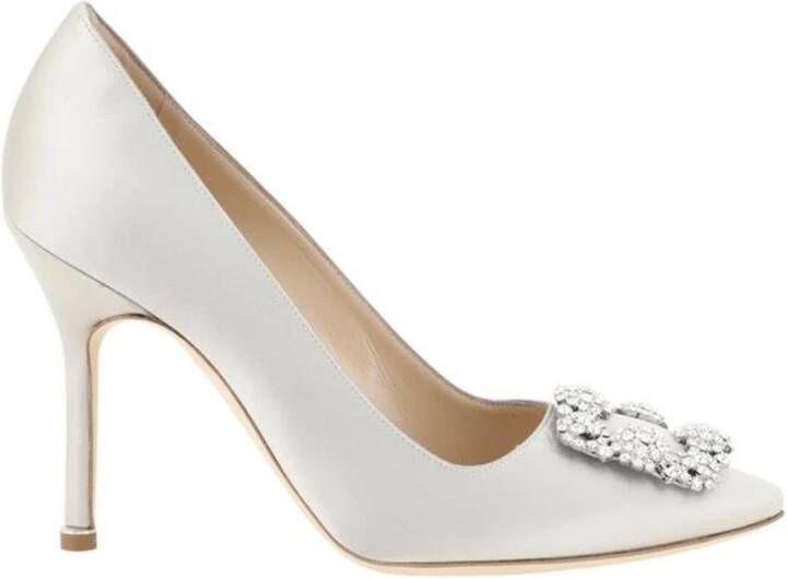 Manolo Blahnik Swarovski Crystal Silk Satin Pumps Gray Dames