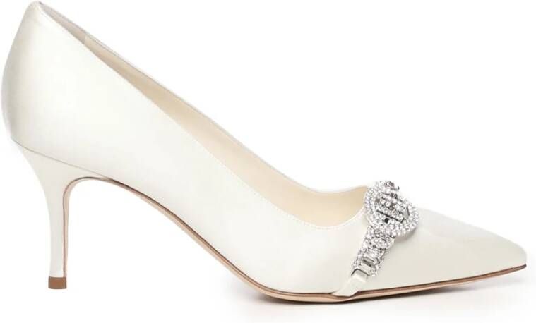 Manolo Blahnik Witte Juweel Versierde Stiletto Hak Pumps White Dames