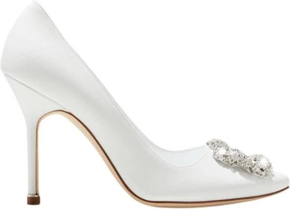 Manolo Blahnik Kristallen Gesp Stiletto Hak Witte Pumps White Dames