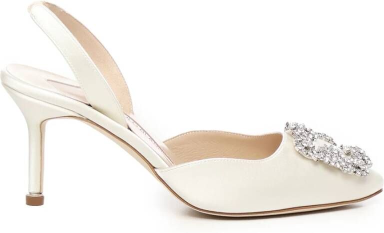 Manolo Blahnik Witte Slingback Pumps met Kristallen Gesp White Dames