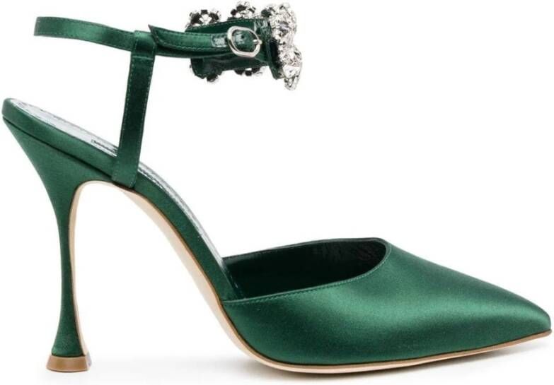 Manolo Blahnik Zijden Kristalversierde Pumps Green Dames