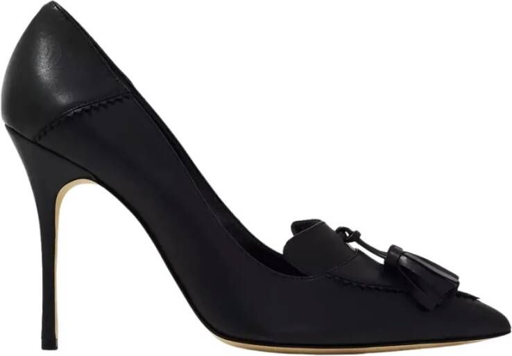 Manolo Blahnik Zwarte leren pumps met kwastje Black Dames