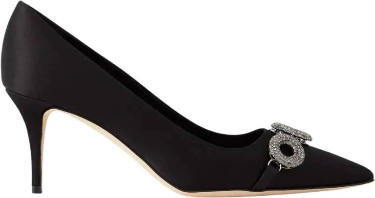 Manolo Blahnik Zwarte satijnen kristalpompen Black Dames