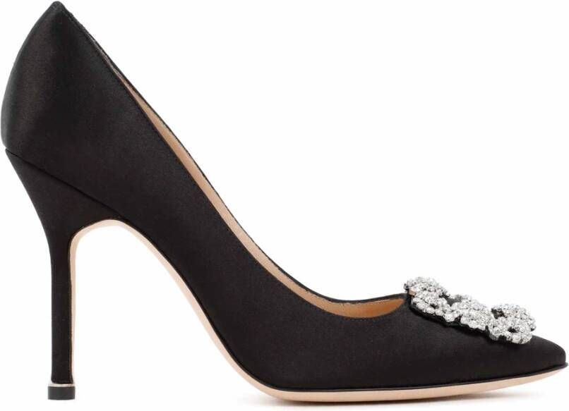 Manolo Blahnik Zwarte Satijnen Kristalversierde Pumps Black Dames