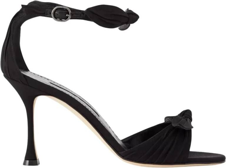 Manolo Blahnik Zwarte suède sandalen met hoge hak en strikdetail Black Dames