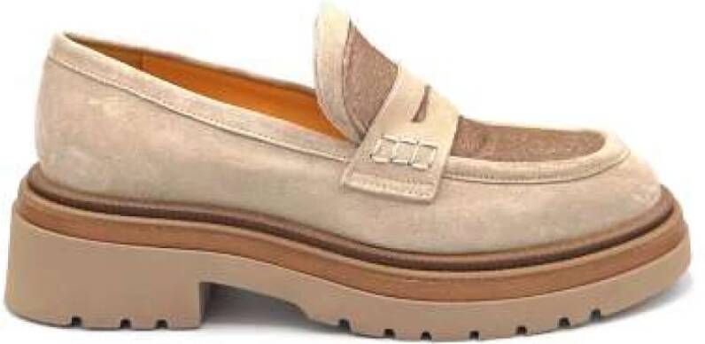 Mara Bini Beige Suède Loafer met Rubberen Zool Beige Dames