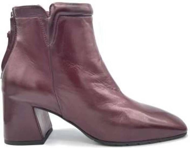 Mara Bini Bordeaux Leren Enkellaars Rits Sluiting Purple Dames