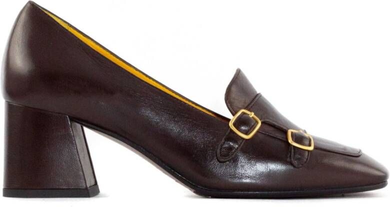 Mara Bini Koffiebruine leren loafer met gespen Brown Dames