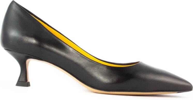 Mara Bini Puntige Zwarte Leren Pumps 4cm Hak Black Dames