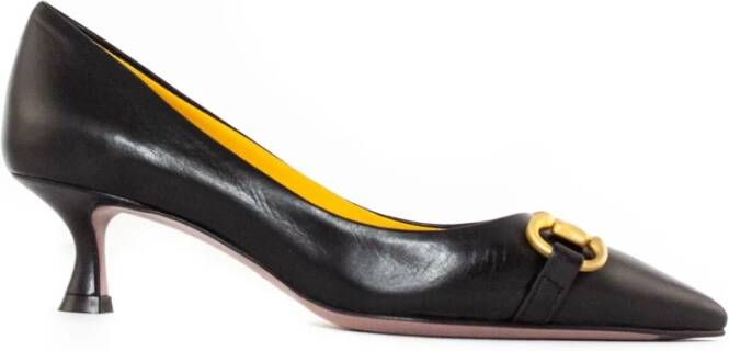 Mara Bini Zwarte leren pumps met goudkleurige horsebit Zwart Dames