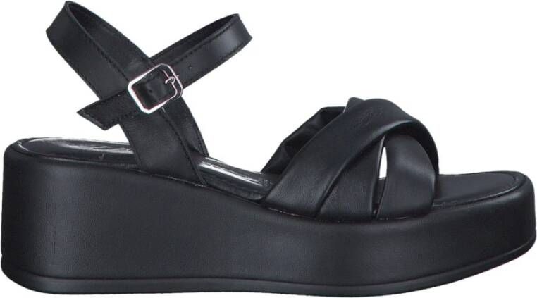 marco tozzi Zwarte platte sandalen voor vrouwen Black Dames