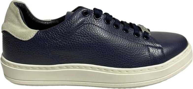 Marechiaro 1962 Blauwe leren sneaker met suède hiel tab Blue Heren