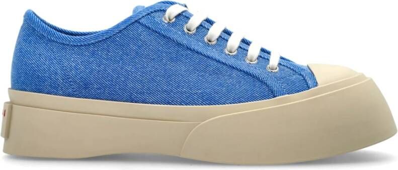 Marni Blauwe Leren Sneakers Dikke Rubberen Zool Blue Dames