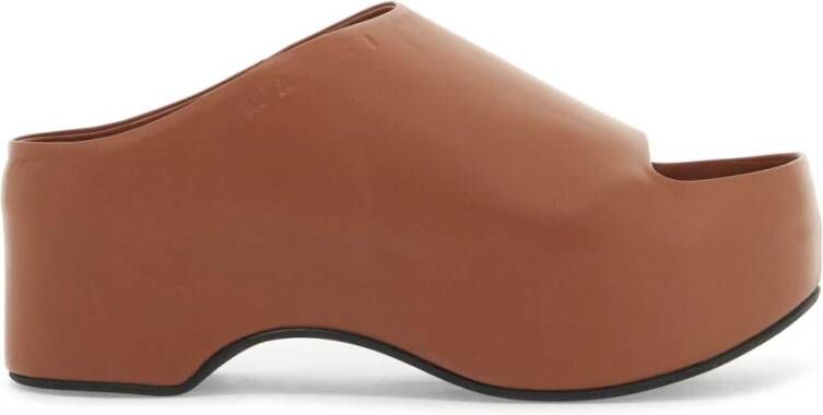 Marni Chunky Clog Sabot met Houten Plateau Brown Dames