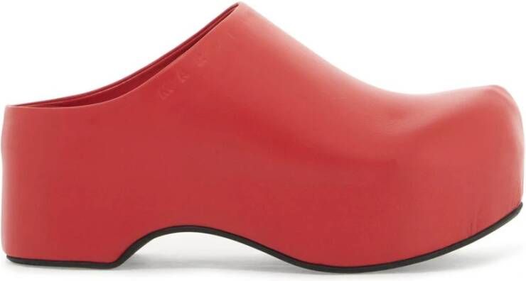 Marni Chunky Clog Sabot met Houten Plateau Red Dames