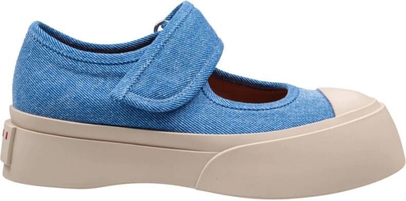 Marni Blauwe Katoenen Platform Sneakers met Band Blue Dames