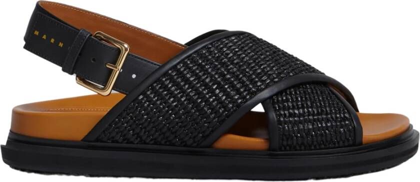 Marni Fussbet sandals leather and raffia-effect fabric Black Dames