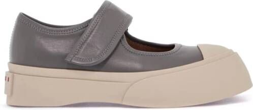 Marni Grijze Leren Sneakers met Klittenbandsluiting Gray Dames