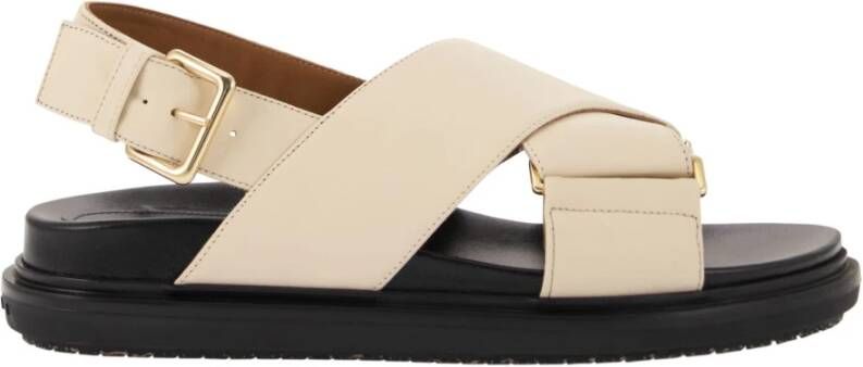 Marni Iconische Leren Sandaal met Rechthoekige Ringen Beige Dames