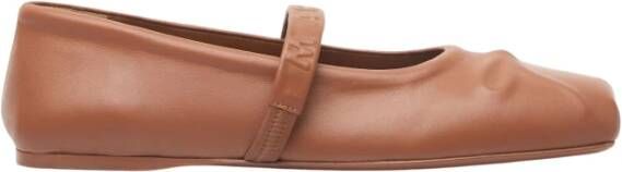 Marni Leren Ballerina Flats met Ingedrukte Strik Brown Dames