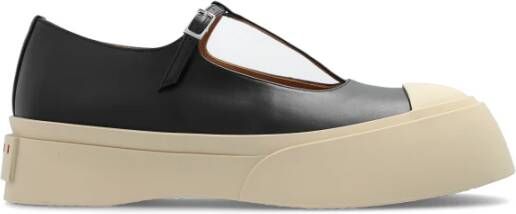 Marni Loafers & ballerina schoenen Black Leather Sneakers in zwart