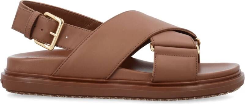 Marni Leren Voetbed Sandalen Lage Top Monokleur Brown Dames