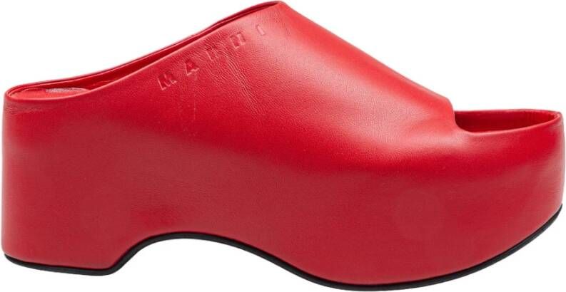 Marni Rode Leren Chunky Klomp Slides Red Dames