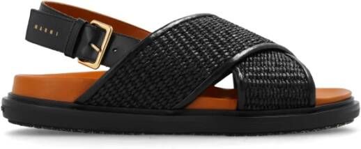 Marni Fussbet sandals leather and raffia-effect fabric Black Dames