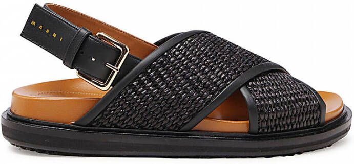 Marni Fussbet sandals leather and raffia-effect fabric Black Dames