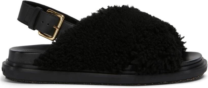 Marni Shearling sandalen met gouden gesp Black Dames