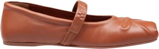 Marni Leren Ballerina Flats met Ingedrukte Strik Brown Dames