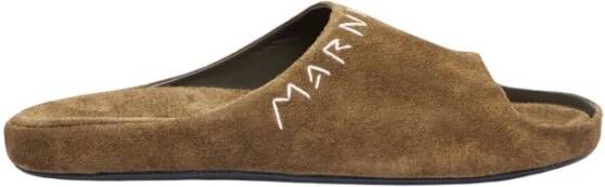 Marni Suède Afwerking Open Teen Slides Brown Heren