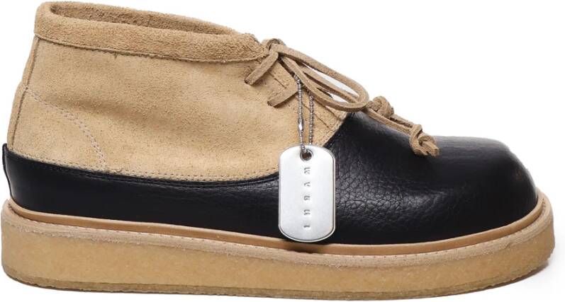 Marni Suède Veterschoenen met Rubberen Zool Beige Heren