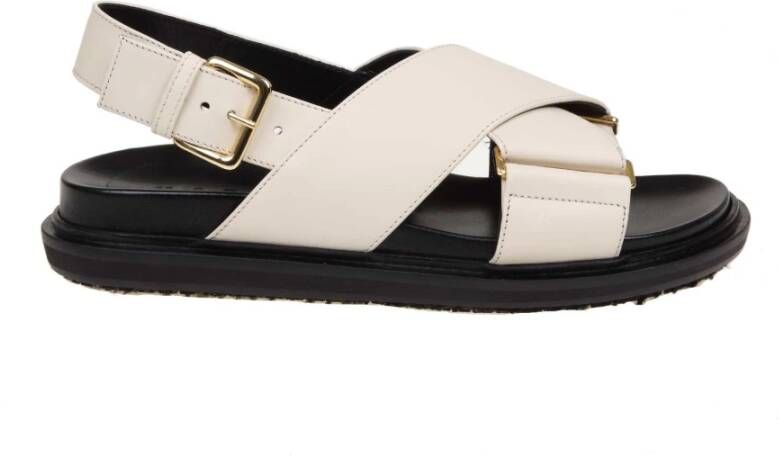 Marni Witte Leren Sandalen met Kruisband White Dames