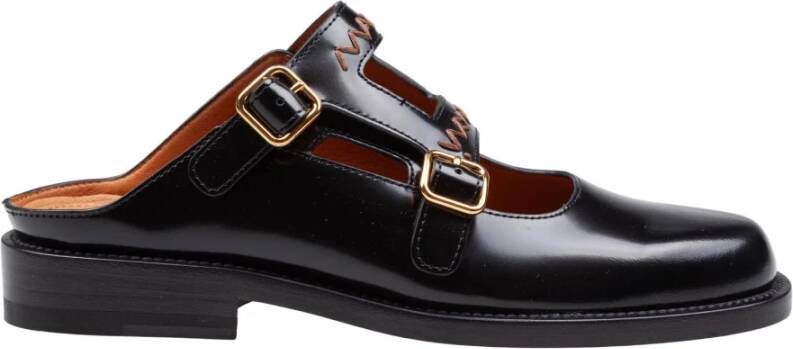 Marni Zwarte Geborsteld Leren Moccasin Sabot Black Dames