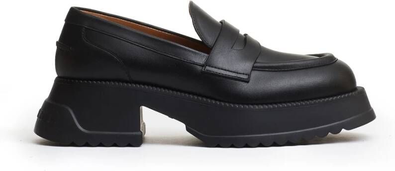 Marni Zwarte leren loafer met plateauzool Black Dames