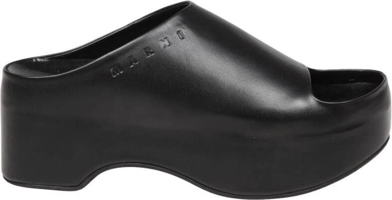 Marni Zwarte Leren Pantoffels Elegante Stijl Black Dames