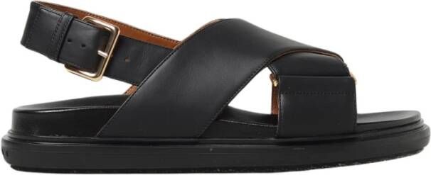 Marni Zwarte Leren Sandalen Black Dames