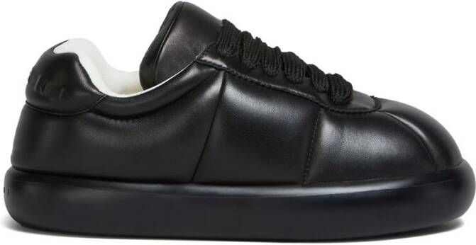 Marni Zwarte Leren Veterschoenen met Platte Zool Black Heren