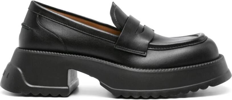 Marni Zwarte platte loafers met bies Black Dames