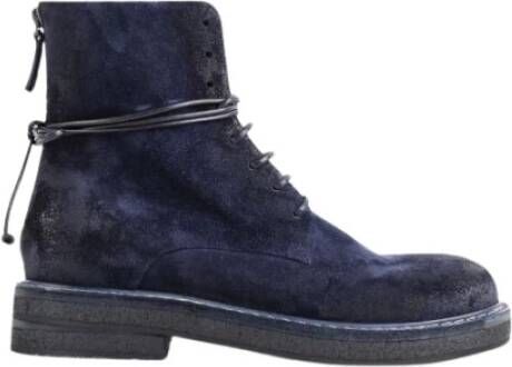 Marsell Navy Blue Lace-Up Suede Boots Blue Dames