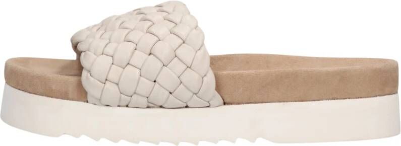 Maruti Beige Gevlochten Leren Slipper Billy White Dames