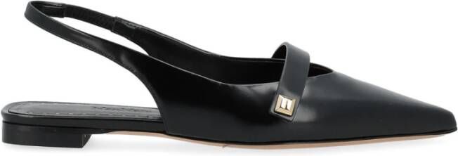 Max Mara Zwarte leren platte sandaal met slingback design Black Dames