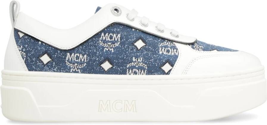 MCM Denim Platform Sneakers met Leren Details Blue Dames