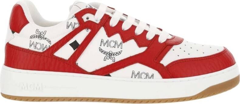 MCM Leren Sneakers Rood Wit Logo Print Red Dames