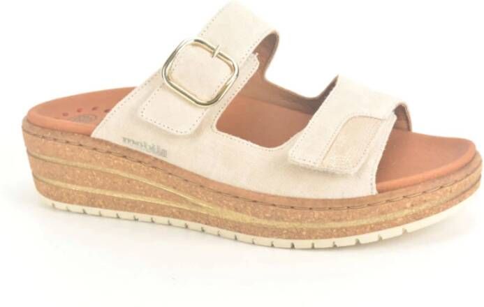 Mephisto Beige Instap Sandalen met Velcro Straps Beige Dames