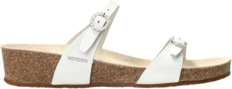 mephisto Elegante Sleehak Sandaal met Strass Gespen White Dames