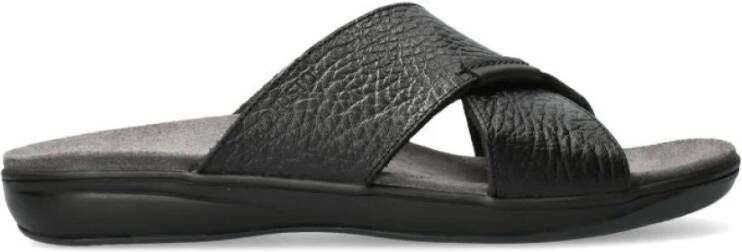 mephisto Zwarte Leren Slide Sandaal Black Heren