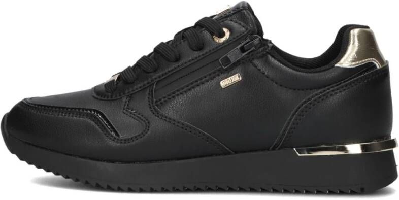 Mexx Zwarte Lage Sneakers met Gouden Accenten Black Dames