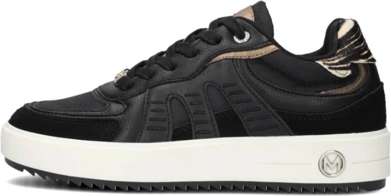 Mexx Zwarte leren sneakers met ponyhair detail Black Dames